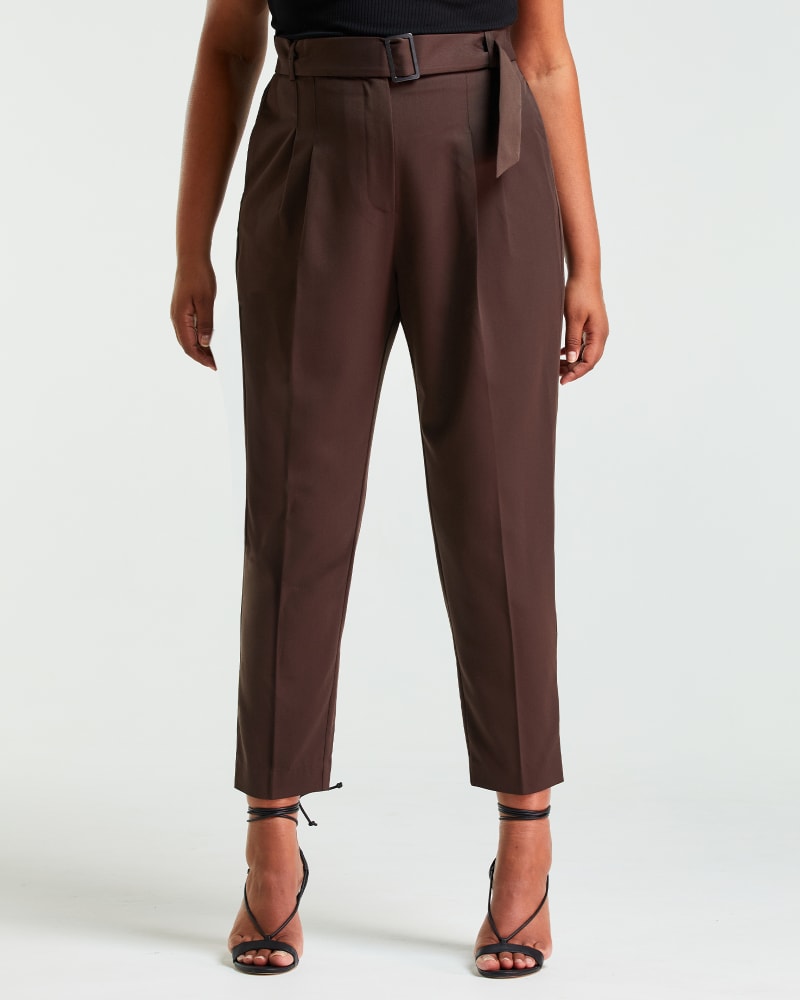 Front of a model wearing a size 1X Anita Pant in Chocolate by Estelle. | dia_product_style_image_id:264192